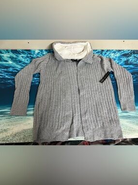 ❄️Almost Famous Gray Ribbed Cardigan with White Sherpa Collar